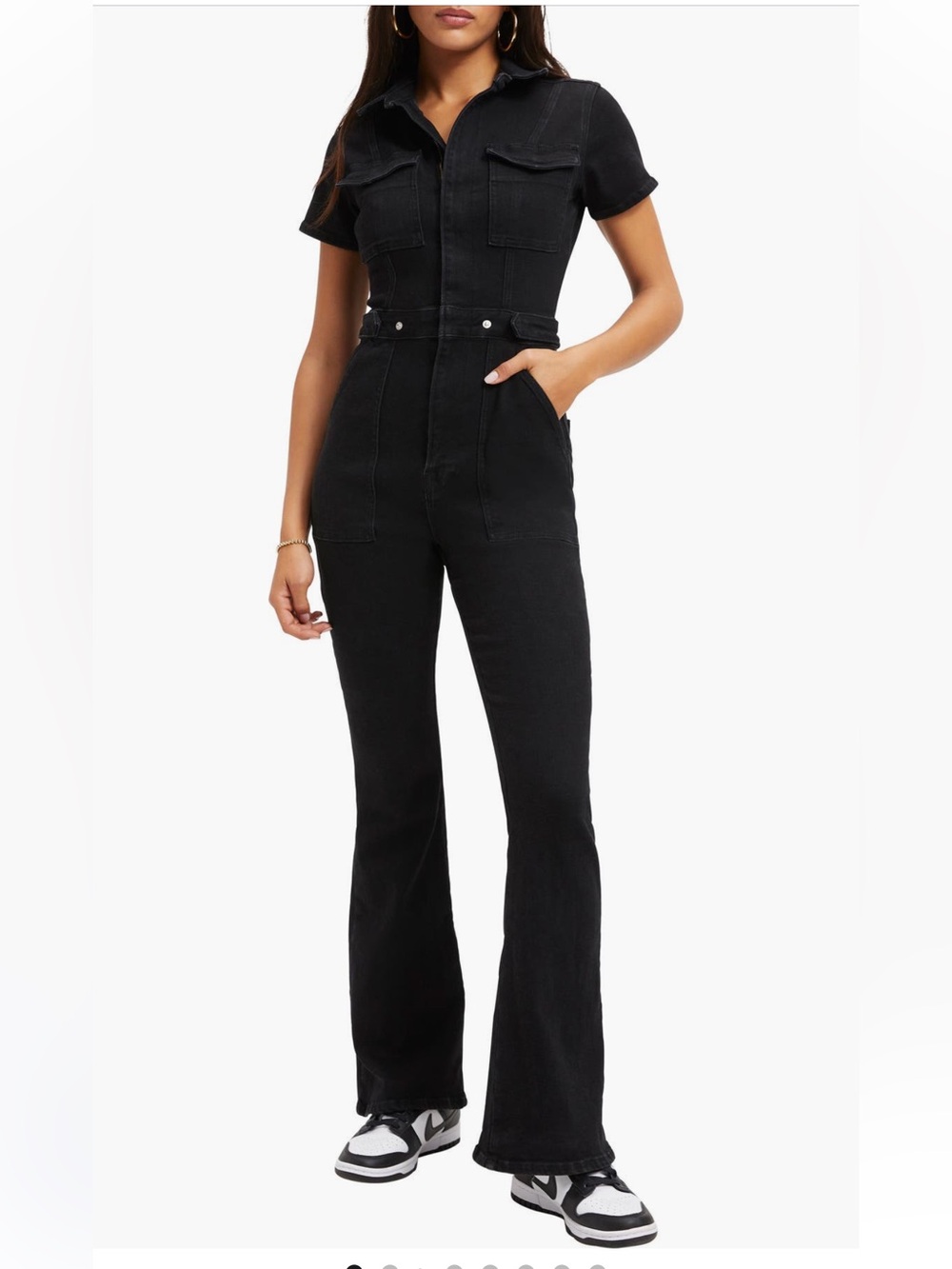 Good American Fit For Success Denim Jumpsuit Black Stretch Fitted SZ SMALL Retro